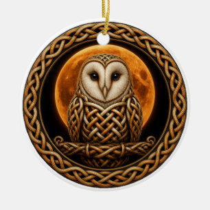 Celtic Knot Barn Owl Harvest Moon Halloween Ceramic Ornament