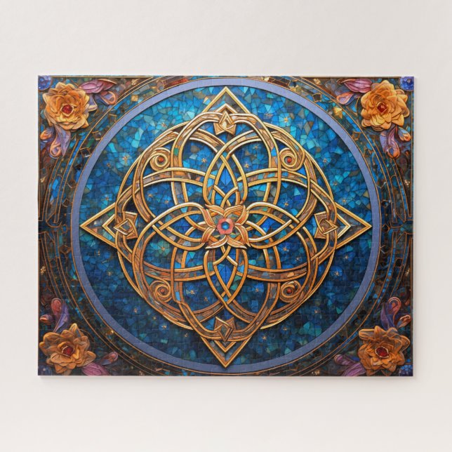 Celtic Knot Blue Gold Knotwork Jigsaw Puzzle (Horizontal)