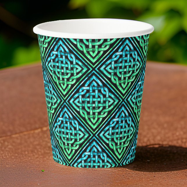 Celtic Knot Blue Green - Black Paper Cup (Sip with Celtic charm! 🍀☕ #CelticKnotCup #IrishInspired)