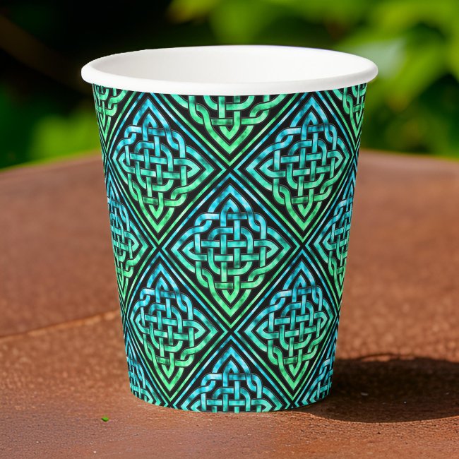 Celtic Knot Blue Green - Black Paper Cup