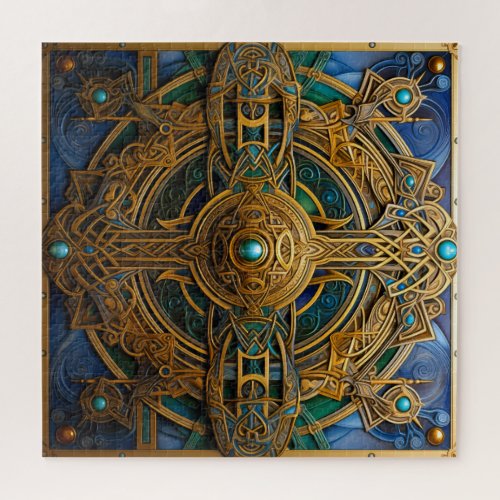 Celtic Knot Blue Green Gold Knotwork Jigsaw Puzzle