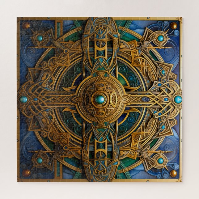 Celtic Knot Blue Green Gold Knotwork Jigsaw Puzzle (Horizontal)