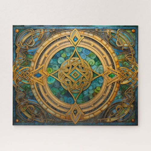 Celtic Knot Blue Green Gold Knotwork Jigsaw Puzzle