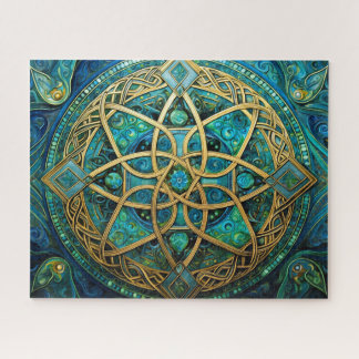 Celtic Knot Blue Green Gold Knotwork Jigsaw Puzzle