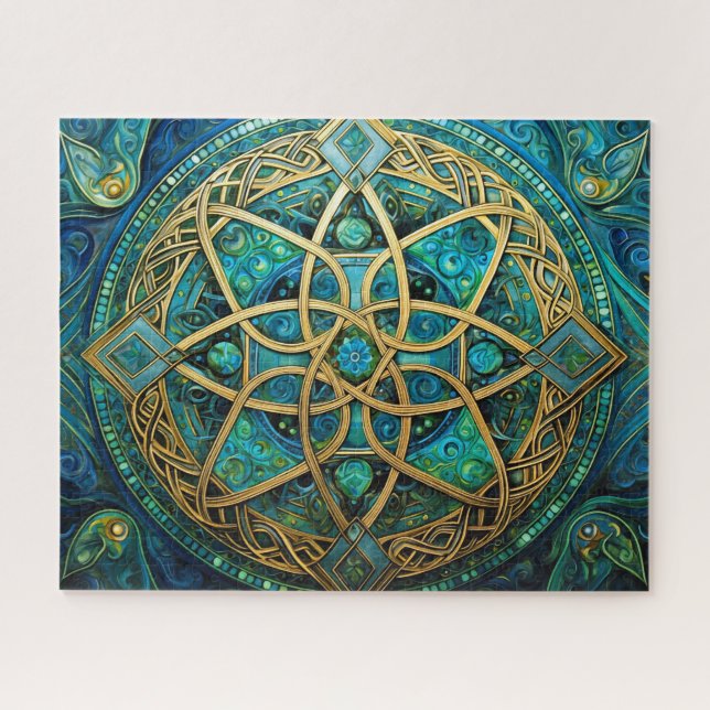 Celtic Knot Blue Green Gold Knotwork Jigsaw Puzzle (Horizontal)