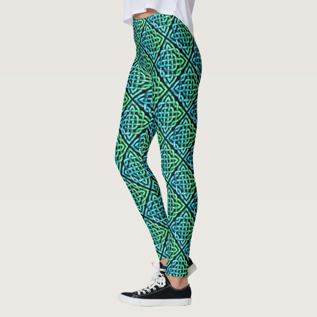 Celtic Knot - Blue Green Pattern Leggings (Left)