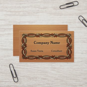 Celtic Knot Border Inlaid Wood Look Business Card by timelesscreations at Zazzle