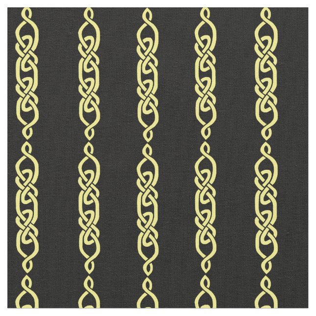 Celtic knot, braid, gold stripe on black fabric (Close Up)