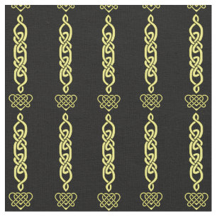 Celtic knot, braid, heart gold stripe on black fabric