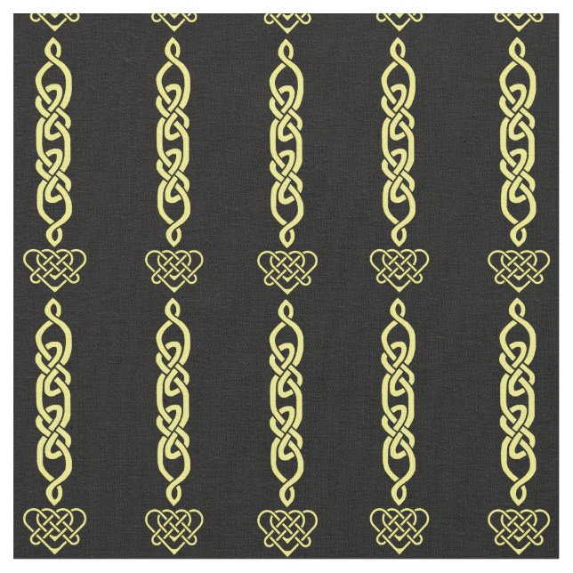 Celtic knot, braid, heart gold stripe on black fabric (Close Up)