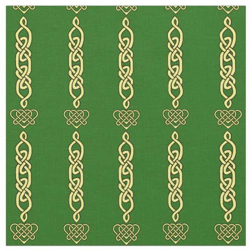 Celtic knotbraid heart gold stripe on deep green fabric
