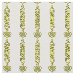 Celtic knot, braid, heart gold stripe on white fabric