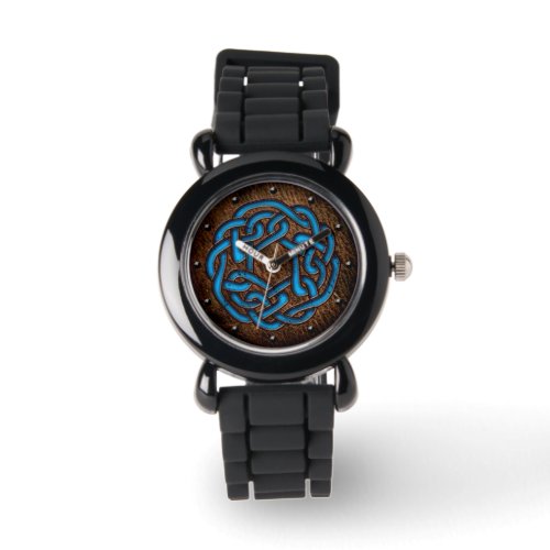 Celtic knot bright blue on leather digital art watch