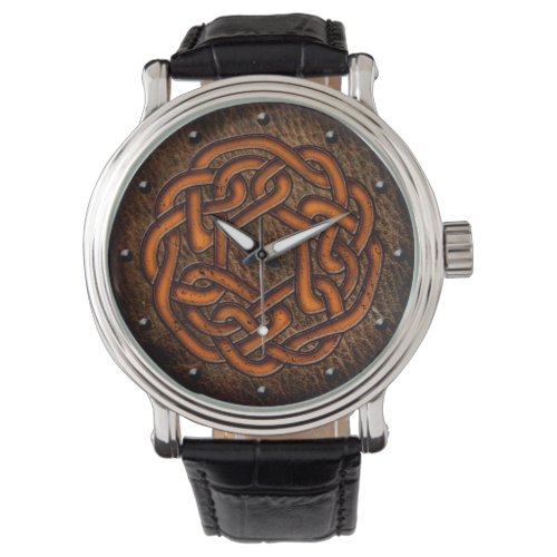 Celtic knot bright orange on leather digital art watch