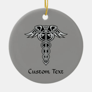 Celtic Knot Caduceus Ceramic Ornament