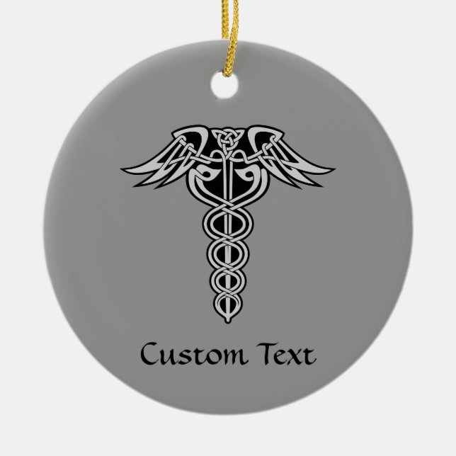 Celtic Knot Caduceus Ceramic Ornament (Front)