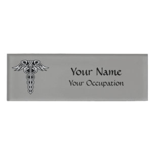 Celtic Knot Caduceus Name Tag