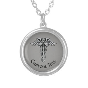 Celtic Knot Caduceus Silver Plated Necklace
