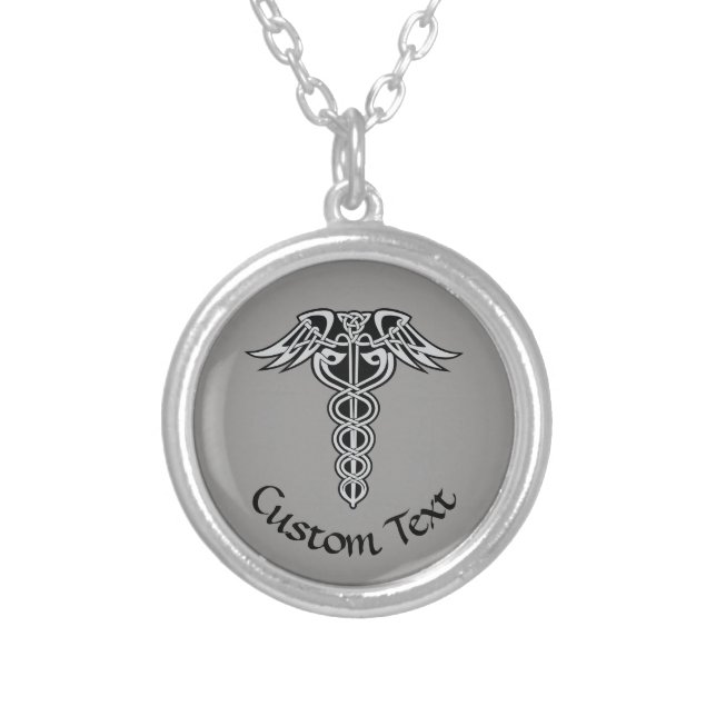 Celtic Knot Caduceus Silver Plated Necklace (Front)