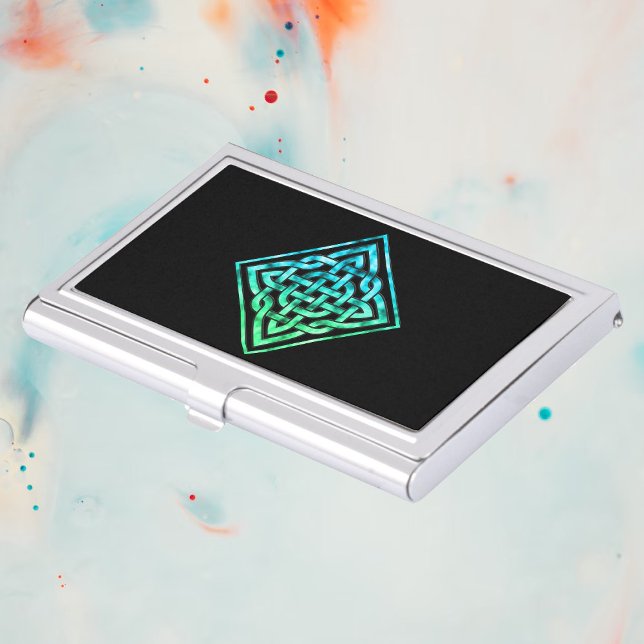 Celtic Knot Card Holder: Diamond Blue Green Design Business Card Case (Creator Uploaded)