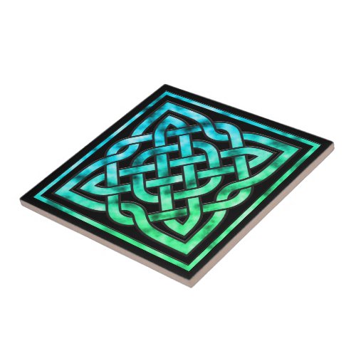 Celtic Knot Ceramic Tile Square Blue Green Design Tile
