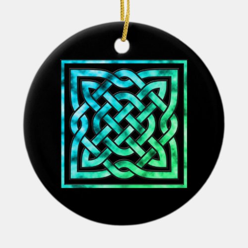 Celtic Knot Circle _ Square Blue Green Ceramic Ornament