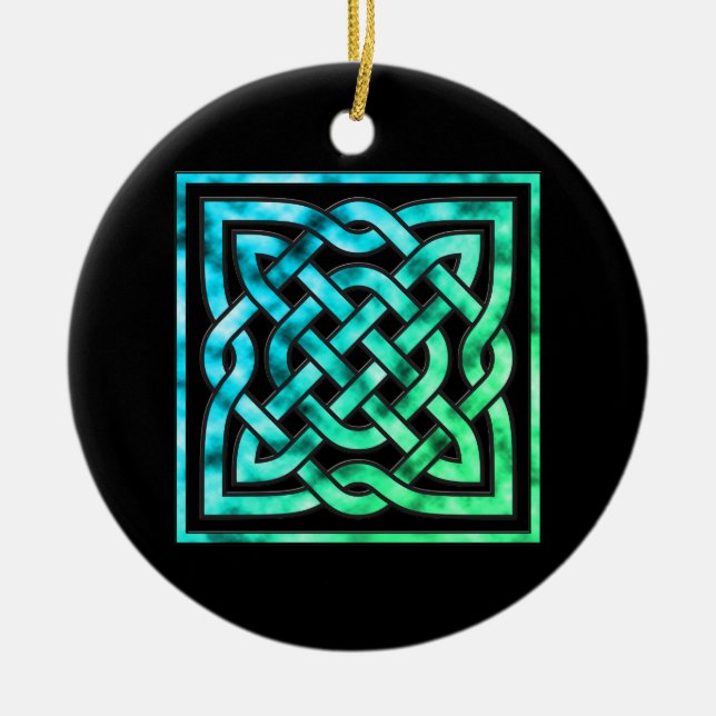 Celtic Knot Circle - Square Blue Green Ceramic Ornament (Front)