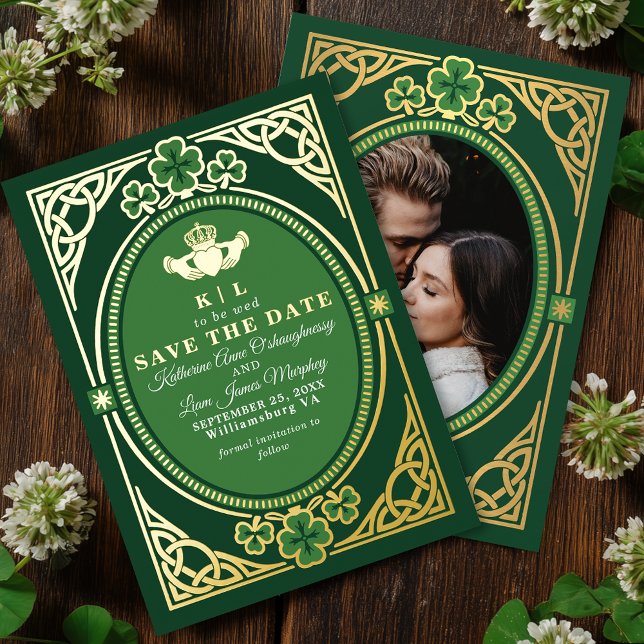 Celtic Knot Claddagh Shamrock Save the Date Foil Invitation (Creator Uploaded)