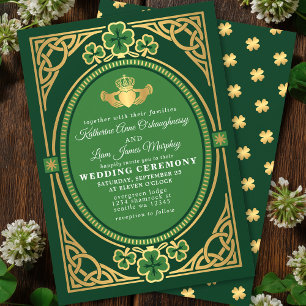 Celtic Knot Claddagh Shamrock Wedding Green  Invitation