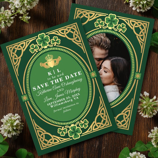Celtic Knot Claddagh Shamrock Wedding Green  Save The Date (Creator Uploaded)