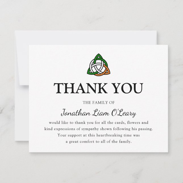 Celtic Knot Classic Irish Funeral Thank You Card (Front)