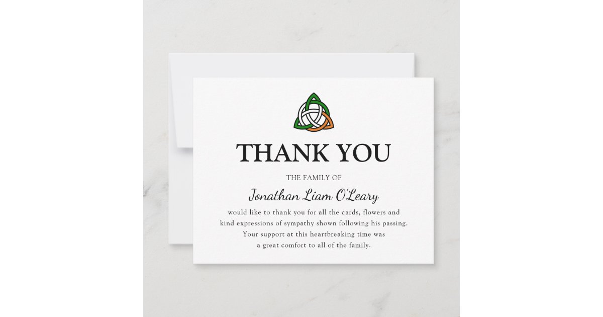 Celtic Knot Classic Irish Funeral Thank You Card Zazzle
