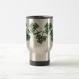 Celtic knot clover travel mug in black and green