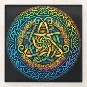 Celtic Knot Colorful Knotwork Glass Coaster