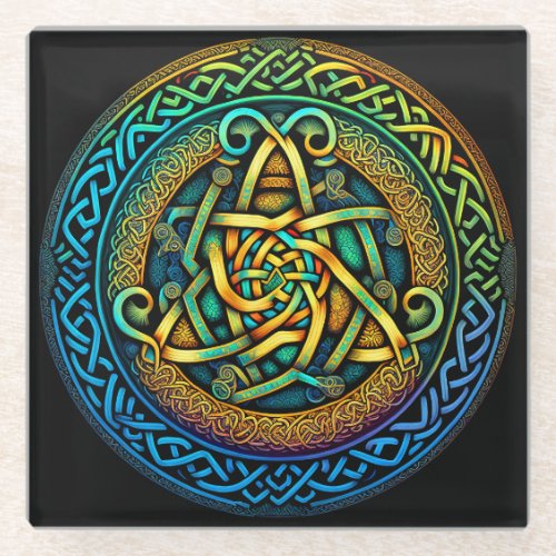 Celtic Knot Colorful Knotwork Glass Coaster