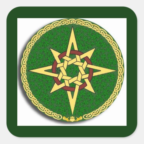 Celtic Knot Compass on Green Square Sticker