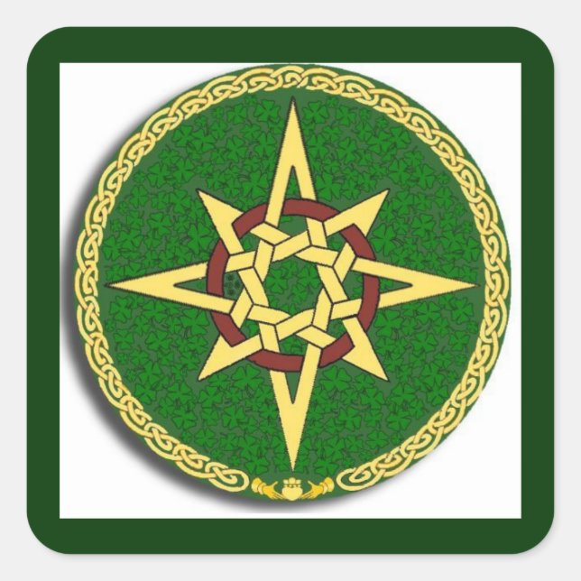 Celtic Knot Compass on Green Square Sticker (Front)
