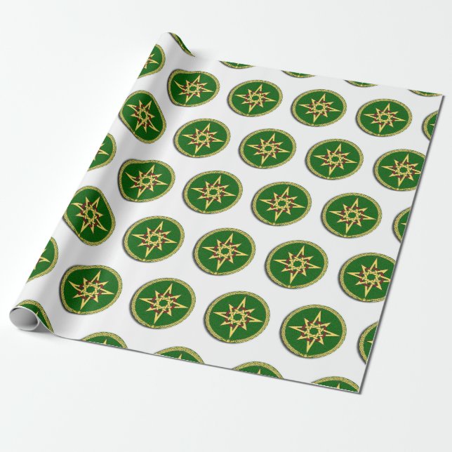 Celtic Knot Compass on Green Square Sticker Wrapping Paper (Unrolled)