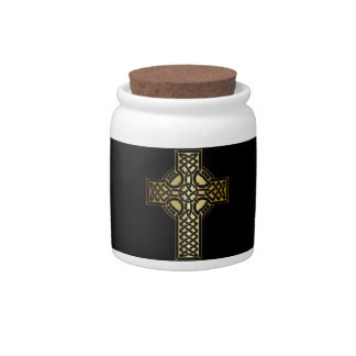 Celtic Knot Cross in Gold and Black Candy Jar