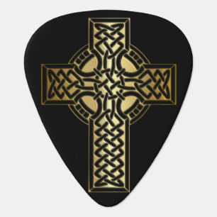 Celtic Knot Cross in Gold and Black Guitar Pick