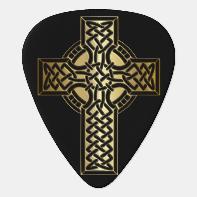 Celtic Knot Cross in Gold and Black Guitar Pick (Front)