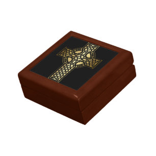 Celtic Knot Cross in Gold and Black Jewelry Box