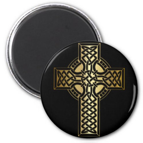 Celtic Knot Cross in Gold and Black Magnet