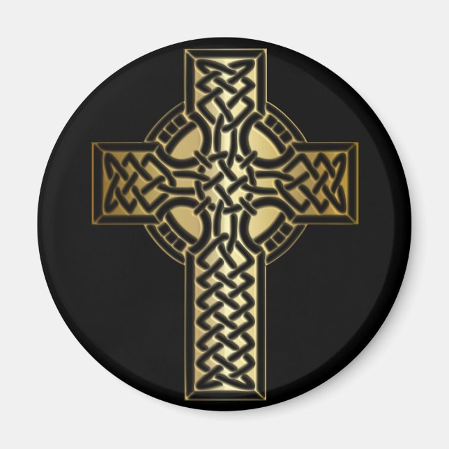 Celtic Knot Cross in Gold and Black Magnet (Front)