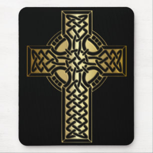 Celtic Knot Cross in Gold and Black Mouse Pad