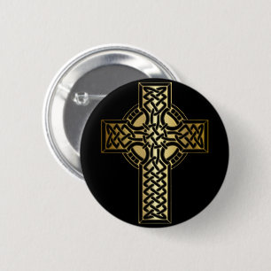 Celtic Knot Cross in Gold and Black Pinback Button