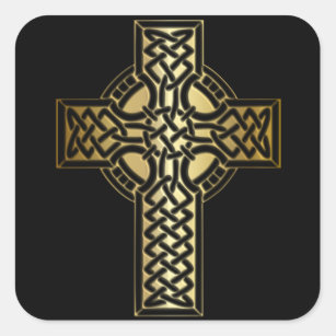 Celtic Knot Cross in Gold and Black Square Sticker