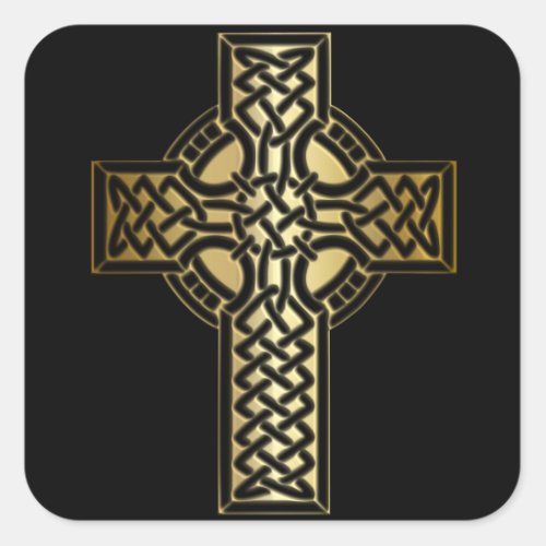 Celtic Knot Cross in Gold and Black Square Sticker