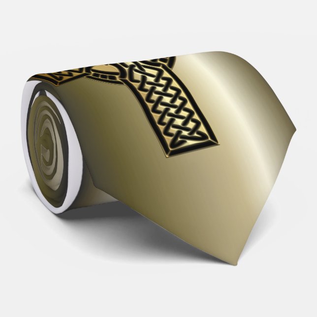 Celtic Knot Cross in Gold and Black Tie (Rolled)
