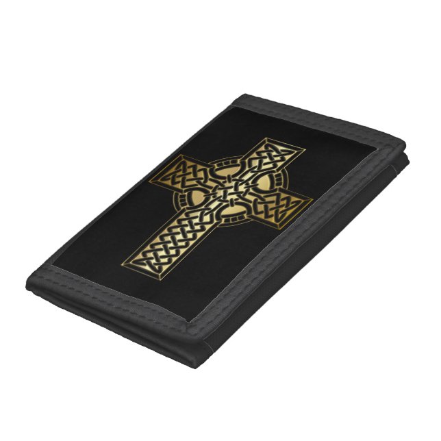 Celtic Knot Cross in Gold and Black Trifold Wallet (Bottom)